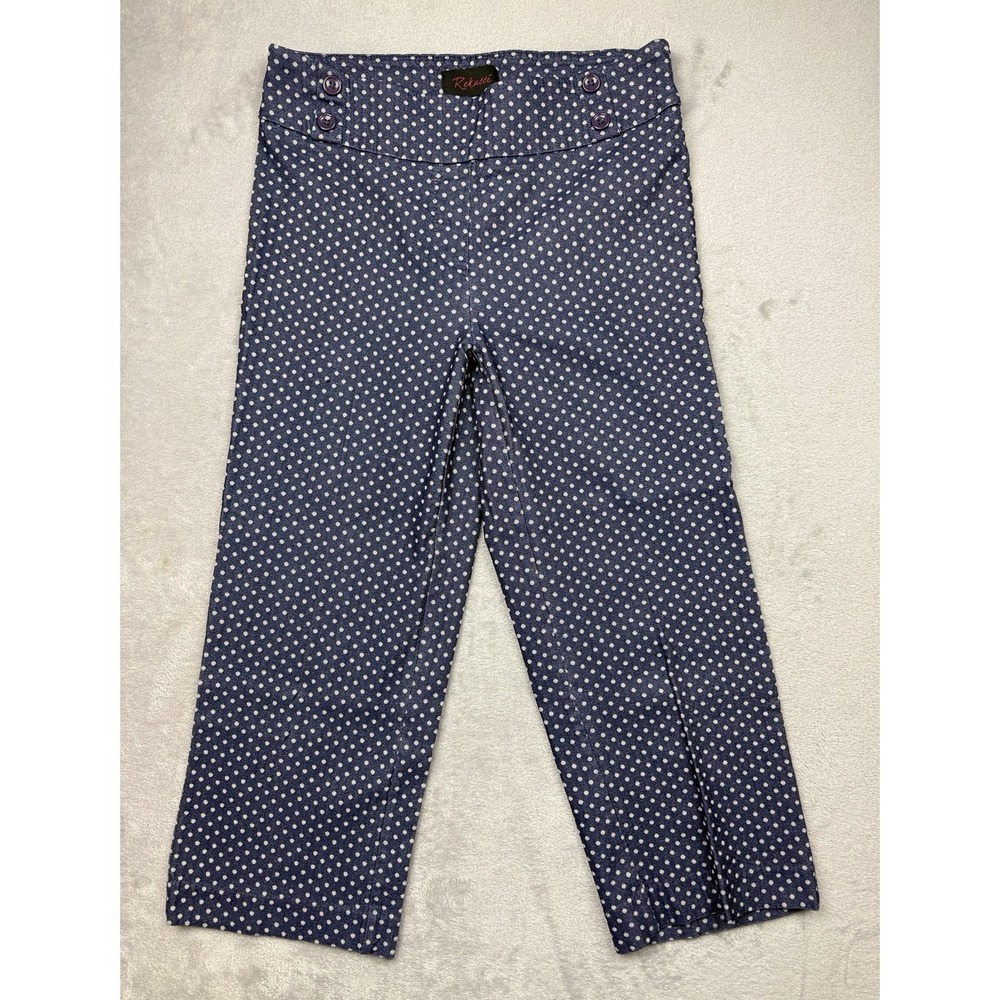 Rekucci Women's Blue/White Polka Dot Knit Ankle Pants Stretch Size 6